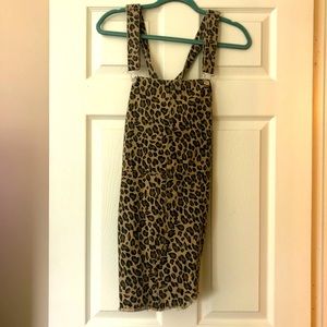 Cheetah print denim overall dress